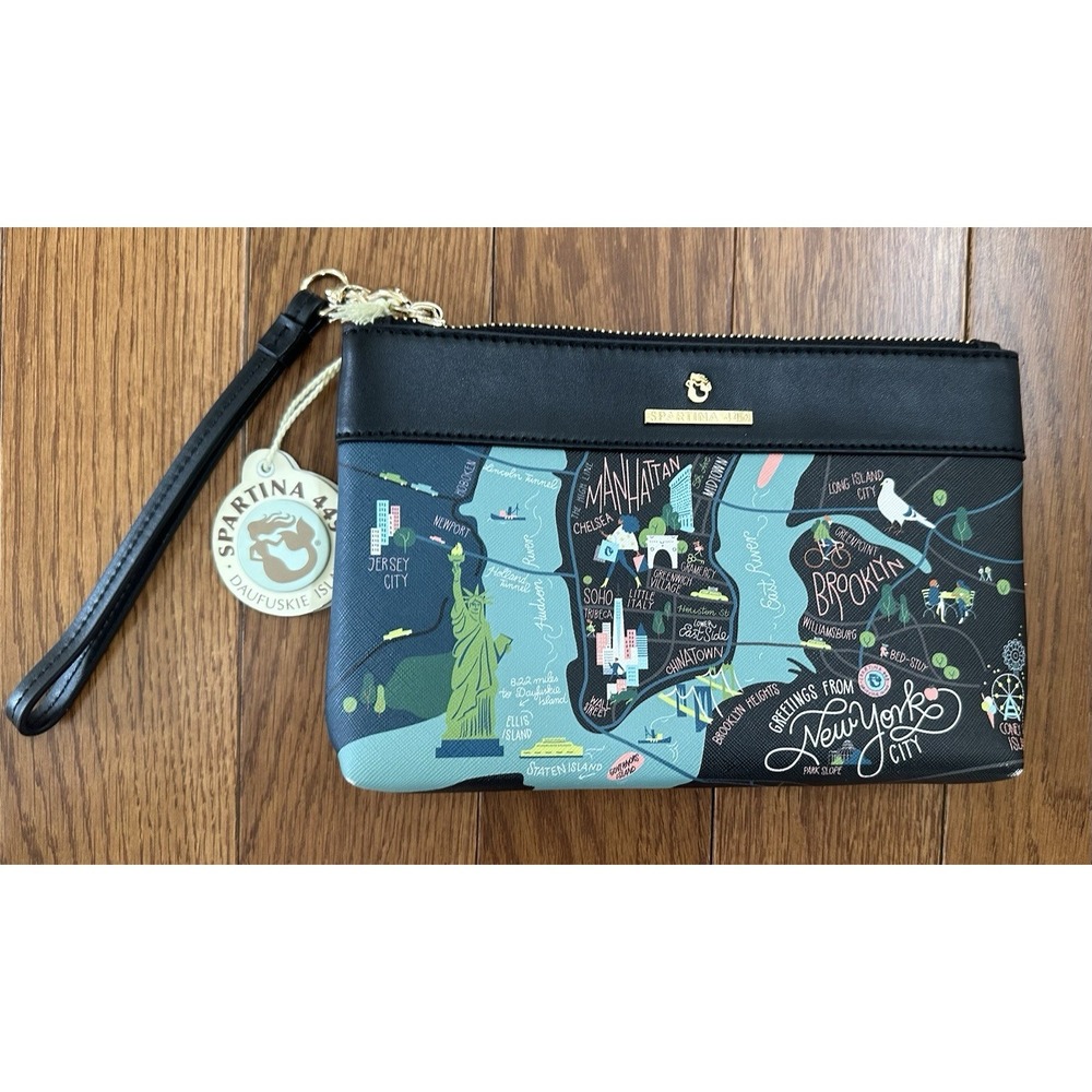 Spartina 449 New York City Scout Brooklyn Manhattan Map Wristlet/ Black  NEW